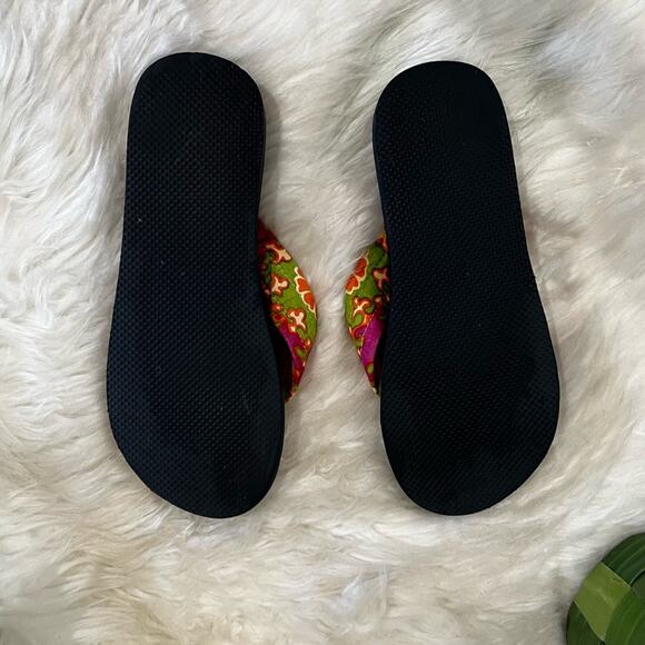 NEW J. Crew Preppy Seahorse Orange Pink Sunrise Retro Floral Flip Flops 6 NWOT - Picture 11 of 12
